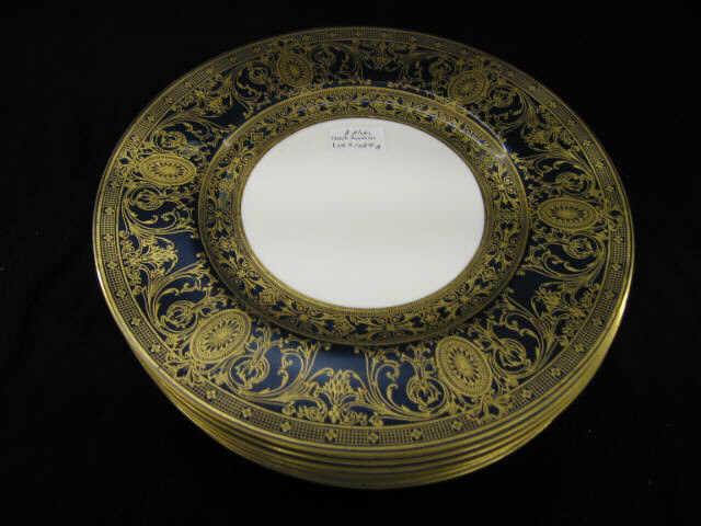 Appraisal: Royal Worcester Porcelain Plates gold on cobalt fancy design diameter