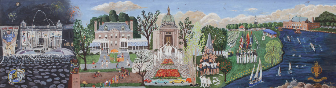 Appraisal: LARGE ANNAPOLIS NAVAL WEDDING FOLK ART PAINTING Oil Masonite by