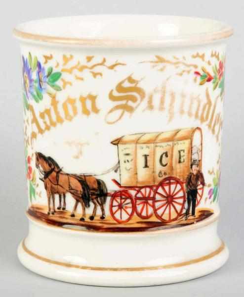 Appraisal: Horse-Drawn Ice Wagon Shaving Mug Gilt name Anton Schnidler Fantastic