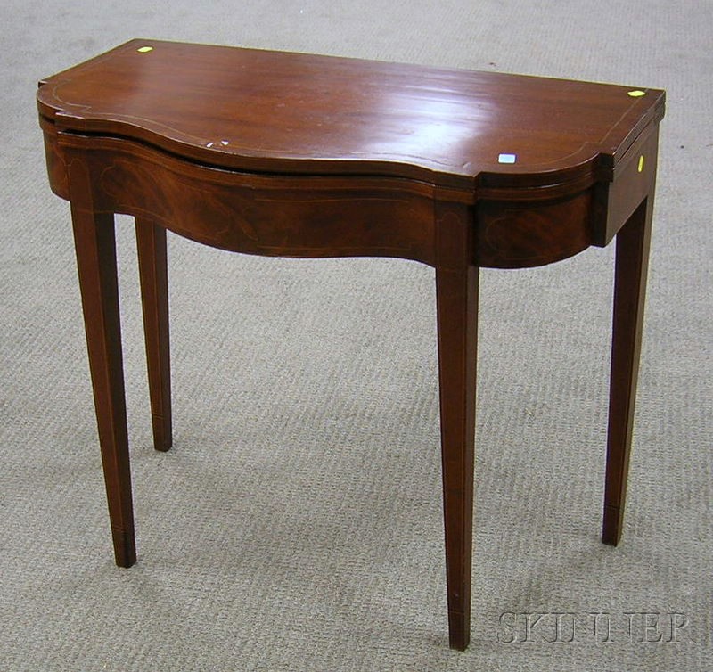 Appraisal: Federal Inlaid Mahogany and Mahogany Veneer Serpentine Card Table