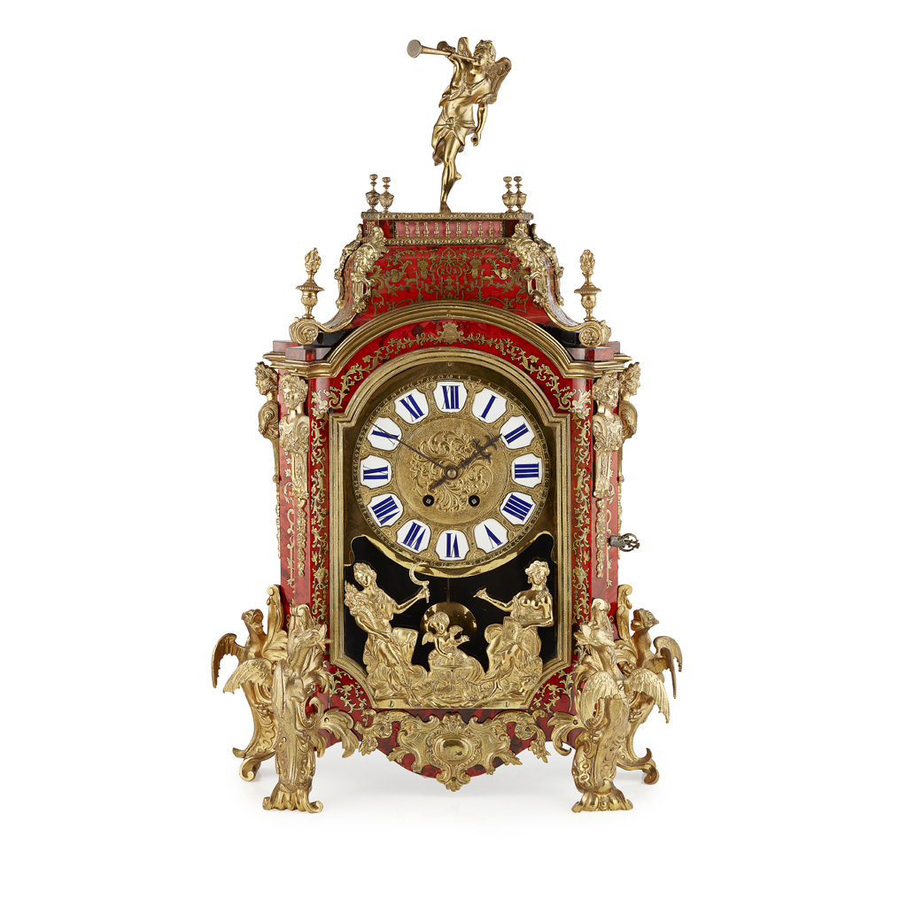 Appraisal: YFRENCH RED TORTOISESHELL AND BOULLE MARQUETRY BRACKET CLOCK TH CENTURY