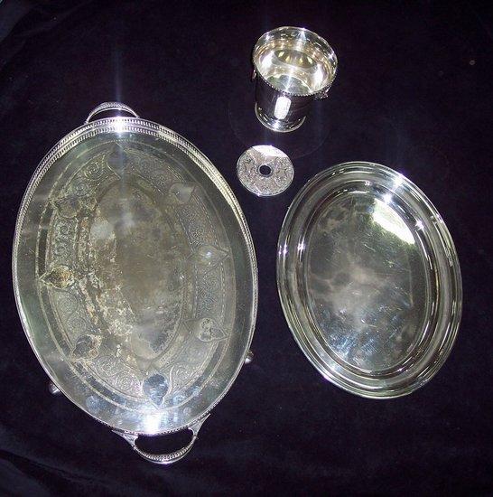 Appraisal: An oval galleried tray Walker and Hall cm wide an