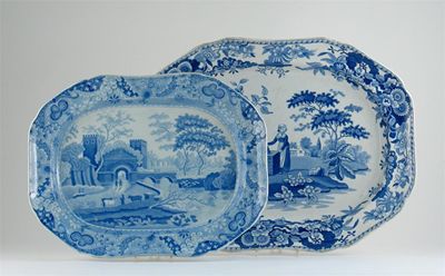 Appraisal: Two Spode blue and white meat plates one decorated with