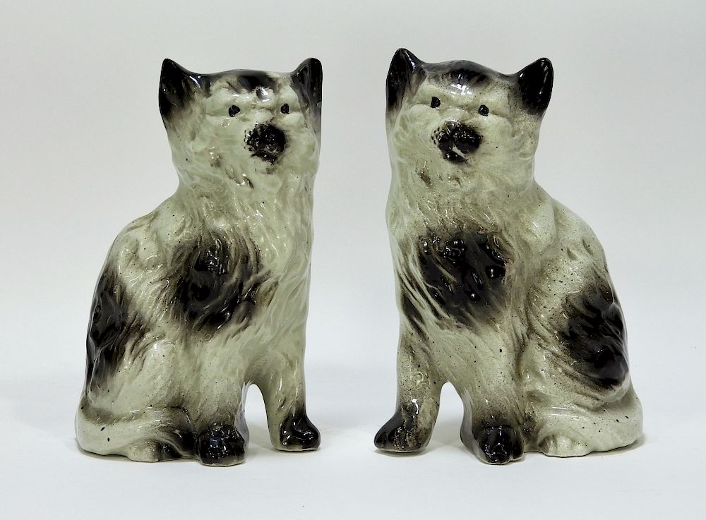 Appraisal: C Continental Soft Paste Porcelain Mantel Cats Europe th Century