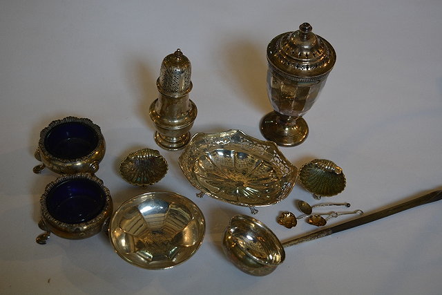 Appraisal: Collection of silver piecesto include a pair of shell salts