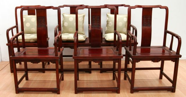 Appraisal: A set of six Chinese rosewood carvers in the Ming