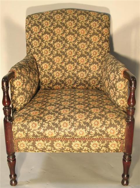 Appraisal: FEDERAL STYLE UPHOLSTERED ARMCHAIR Circa 's the padded back over