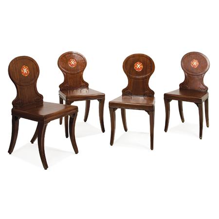 Appraisal: Set of Four Regency Mahogany Hall Chairs Estimate -