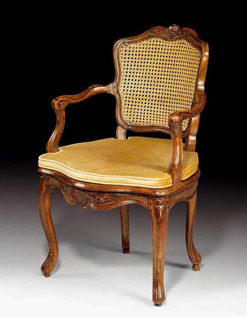 Appraisal: FAUTEUIL EN CABRIOLET Louis XV France th century Moulded and