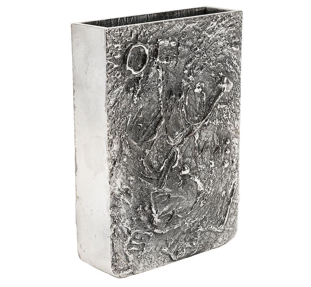 Appraisal: Guy Vidal Rectangular Pewter Vase Guy Vidal rectangular pewter vase