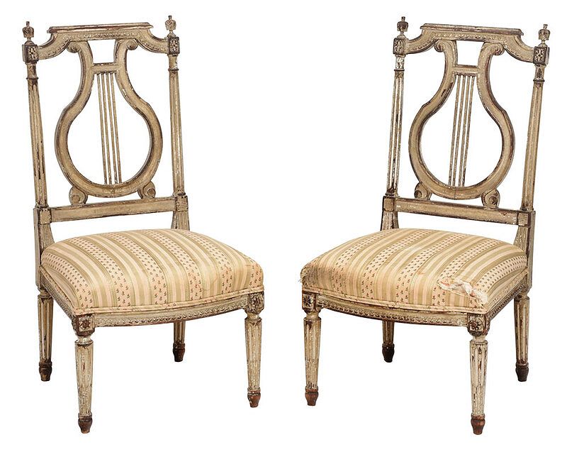 Appraisal: Pair Louis XVI Painted Lyre Back Side Chairs French late