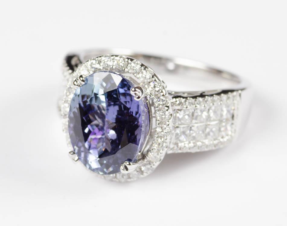 Appraisal: TANZANITE DIAMOND AND WHITE GOLD RING with GIA Identification Report