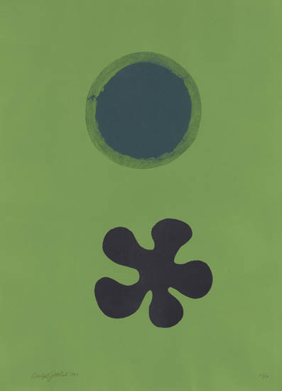 Appraisal: ADOLPH GOTTLIEB Green Ground--Black Form Color lithograph x mm x