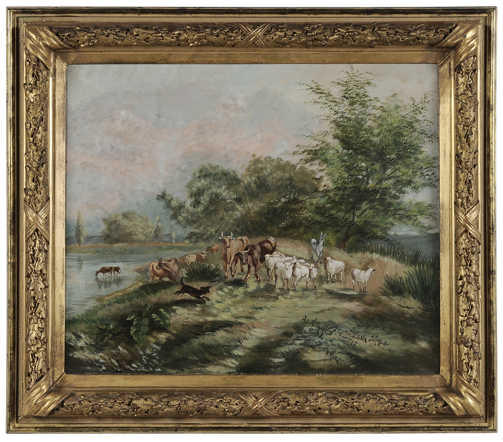 Appraisal: European School th century Pastoral Landscape With Cows and Sheep