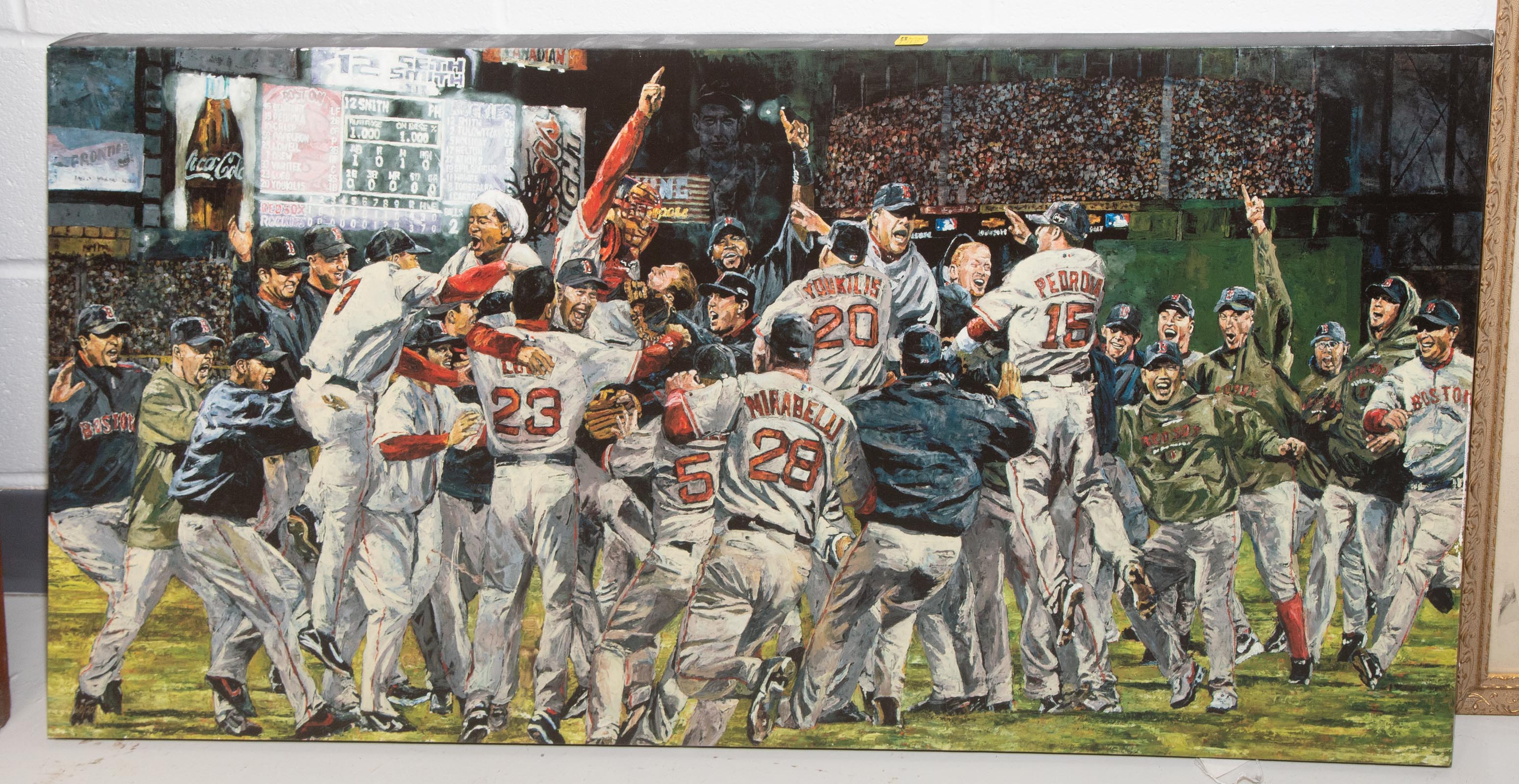 Appraisal: UNFRAMED GICLEE ON CANVAS BASEBALL SCENE Boston Red Sox winning