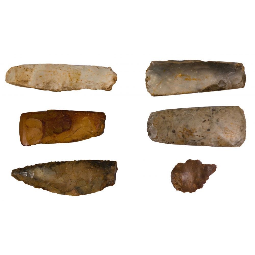 Appraisal: DANISH NEOLITHIC TOOL ASSORTMENT items including a celts stone axe