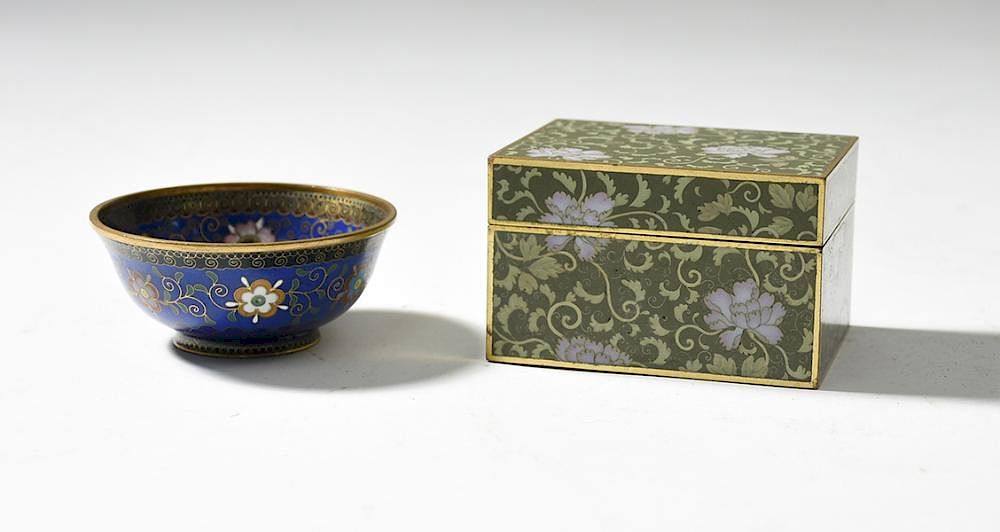 Appraisal: Fine Japanese cloisonn covered box along with a round cloisonn