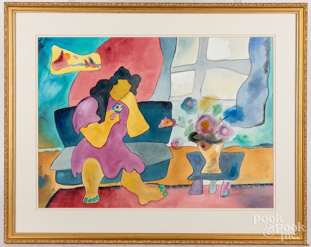 Appraisal: Leo Brooks watercolor interior Leo Brooks American - watercolor interior