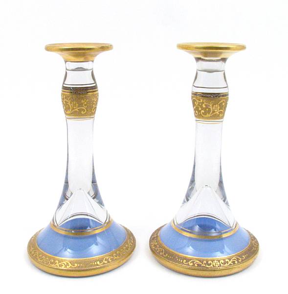 Appraisal: A pair of gilt heightened glass candlesticks height in