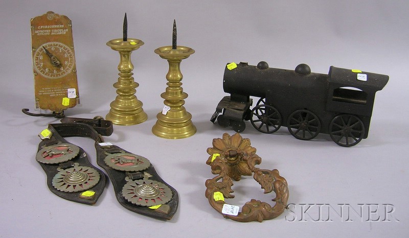 Appraisal: Six Assorted Decorative and Metal Items a pair of brass