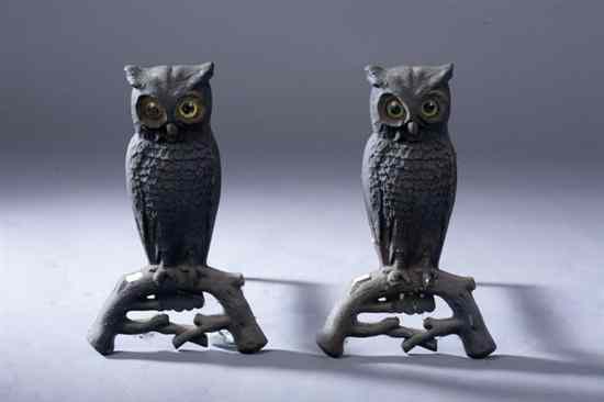 Appraisal: PAIR CAST IRON OWL-FORM ANDIRONS