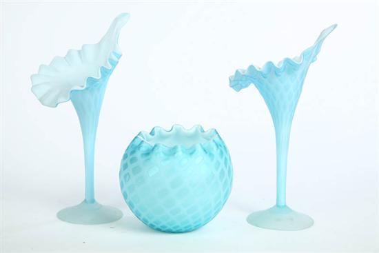 Appraisal: THREE PIECES OF ART GLASS All light blue satin glass