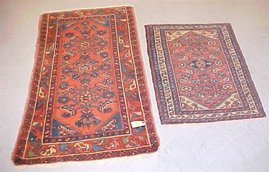 Appraisal: Two Hamadan mats the first with a brick field l