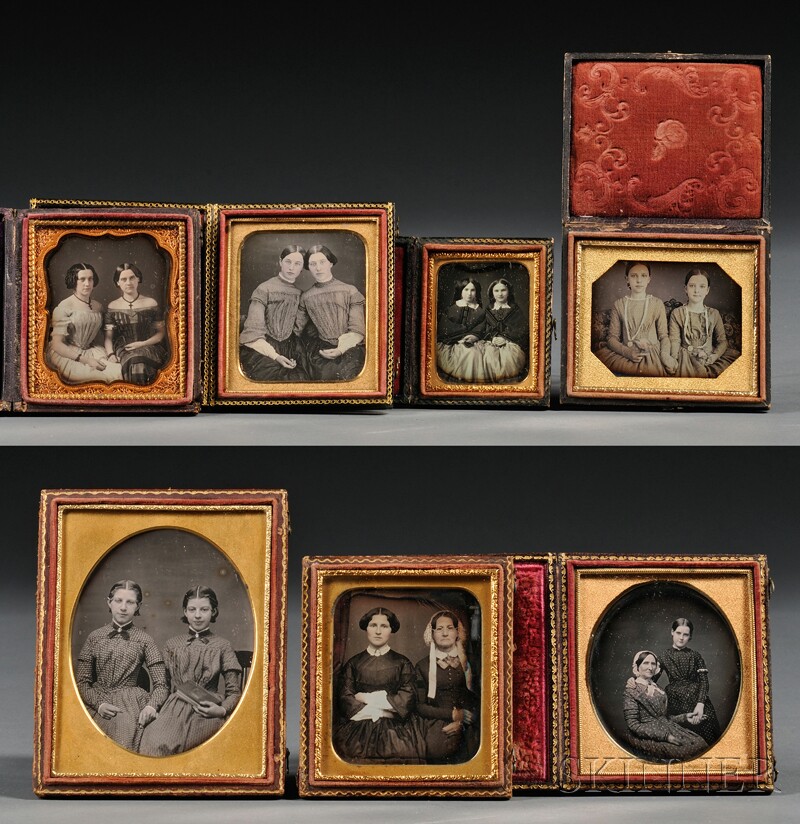 Appraisal: Seven Daguerreotype Portraits Depicting Two Women one quarter plate five