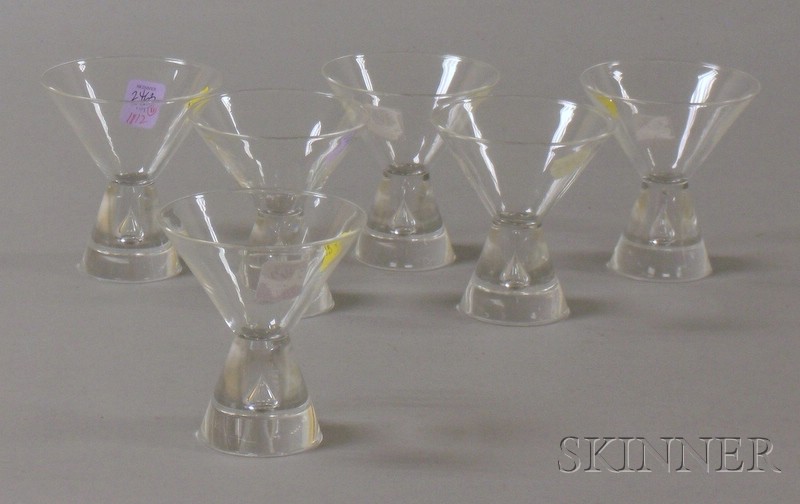 Appraisal: Set of Six Steuben Colorless Footed Cocktail Glasses with trapped