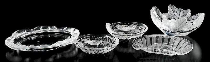 Appraisal: Five Lalique Glassware Objects including one crescent plate - in