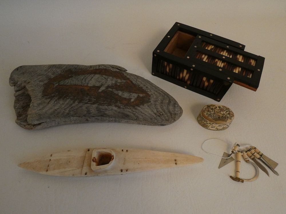 Appraisal: LOT INUIT OTHER ITEMS Includes inch Inuit carved bone kayak