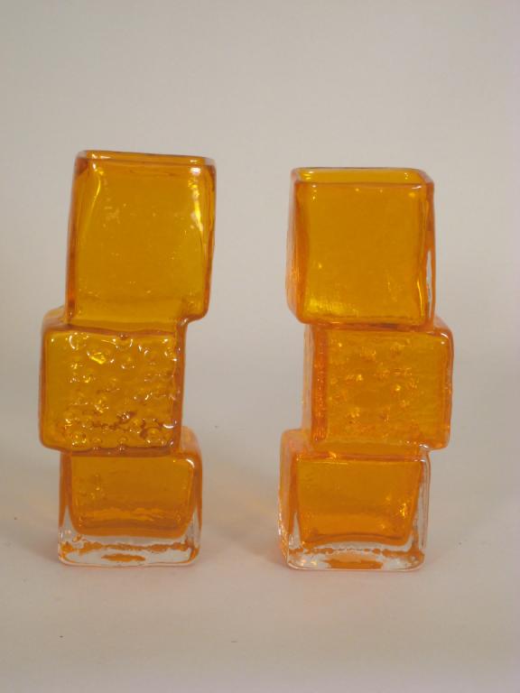 Appraisal: Two Whitefriars orange glass 'drunken bricklayer' Vases in H