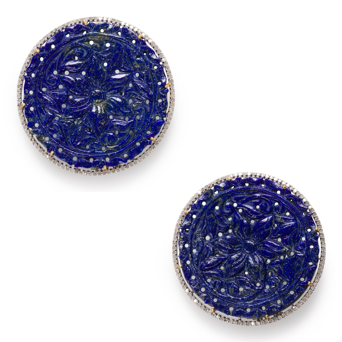 Appraisal: A PAIR OF LAPIS LAZULI AND DIAMOND EARRINGS A pair