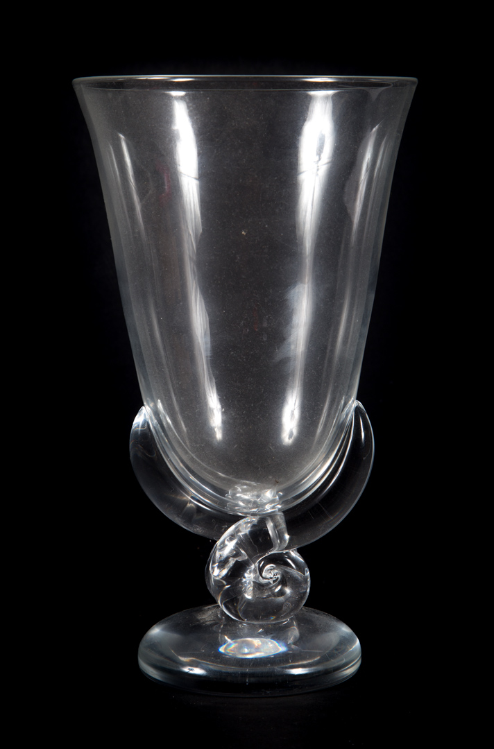 Appraisal: a Steuben crystal vase with applied scroll and etched Steuben