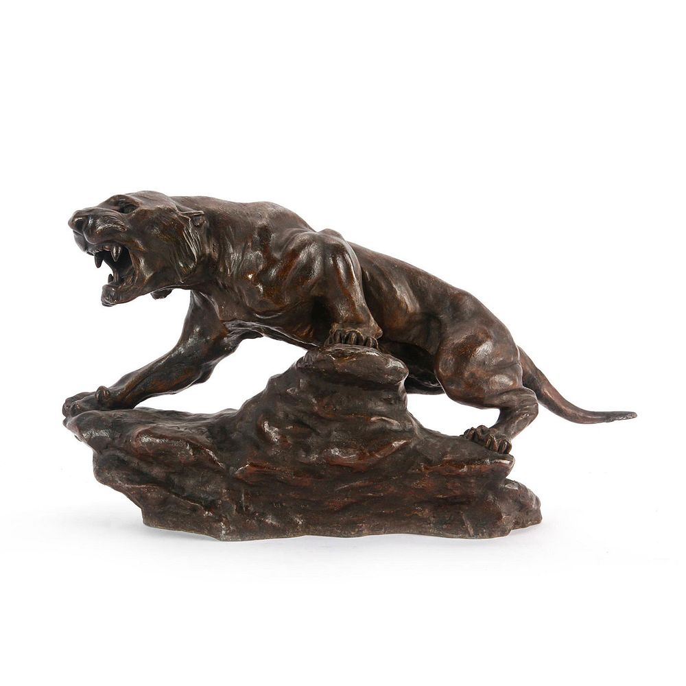 Appraisal: VICTORIAN THOMAS F CARTIER BRONZE STATUE SNARLING TIGER Foundry stamp