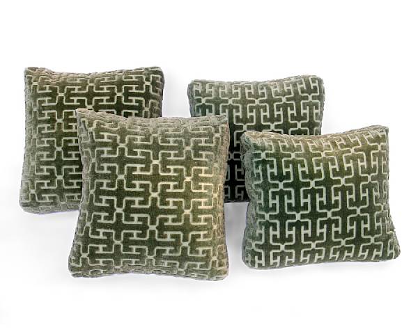 Appraisal: A set of four cut chenille pillows Probably Brunschwig amp