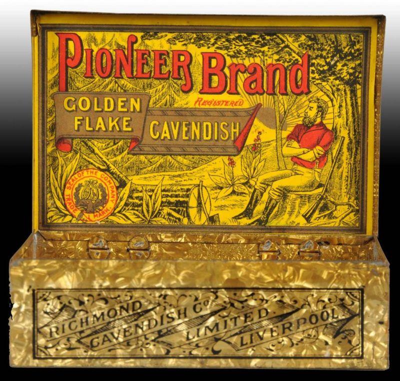 Appraisal: Pioneer Flat Square Corner Pocket Tin Description Very unusual design