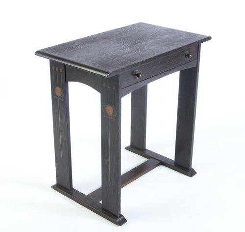 Appraisal: GUSTAV STICKLEY Harvey Ellis-designed library table with single drawer arched