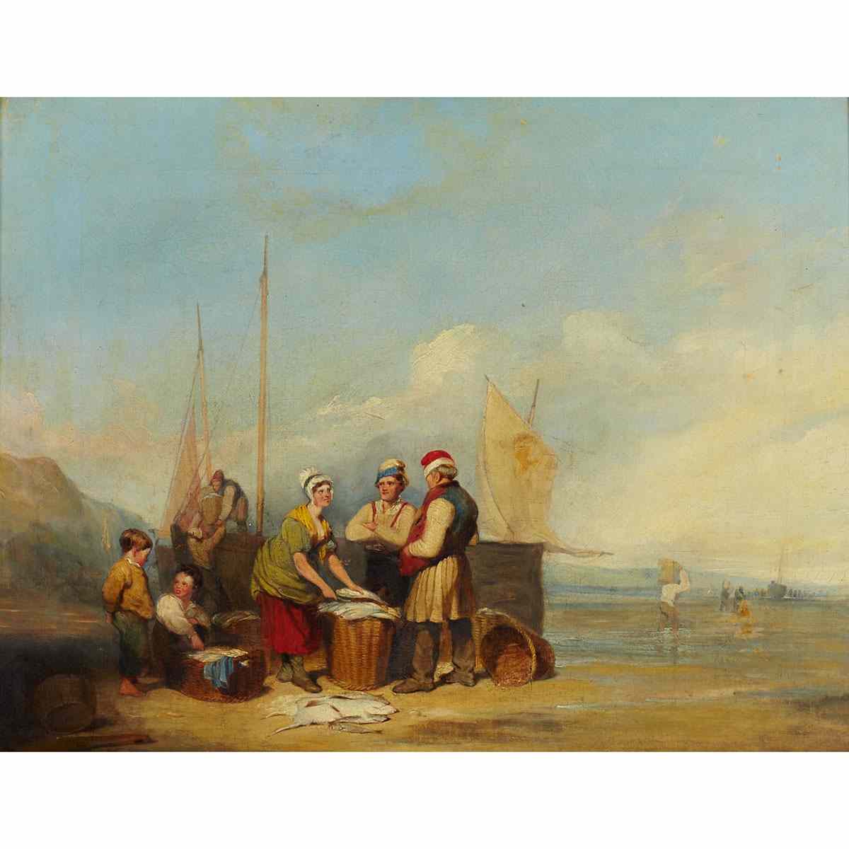 Appraisal: William Shayer the Elder - British UNLOADING THE CATCH Oil