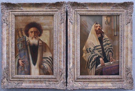 Appraisal: SZEWCZENKO Konstantine Polish - Paintings Rabbis with Torah Tefilin Oil