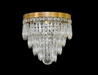 Appraisal: GILT METAL AND GLASS TIERED CEILING LIGHT With circular coronas