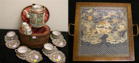 Appraisal: Chinese Export famille rose teapot and cups in fitted basket