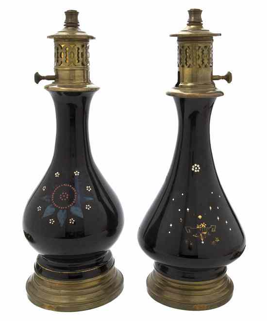 Appraisal: A Pair of Continental Enameled Porcelain Vases mounted as lamps