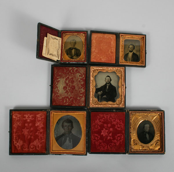 Appraisal: Tintypes in leather cases five male portraits some hand colored