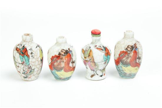 Appraisal: FOUR SNUFF BOTTLES China possibly late th century Crackleware porcelain