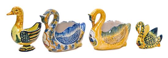 Appraisal: Sale Lot Four Quimper Pottery Swan Form Bowls of various