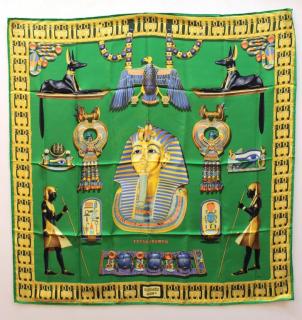 Appraisal: Herm s Vintage Green Tutankhamun Scarf Silk vintage s made