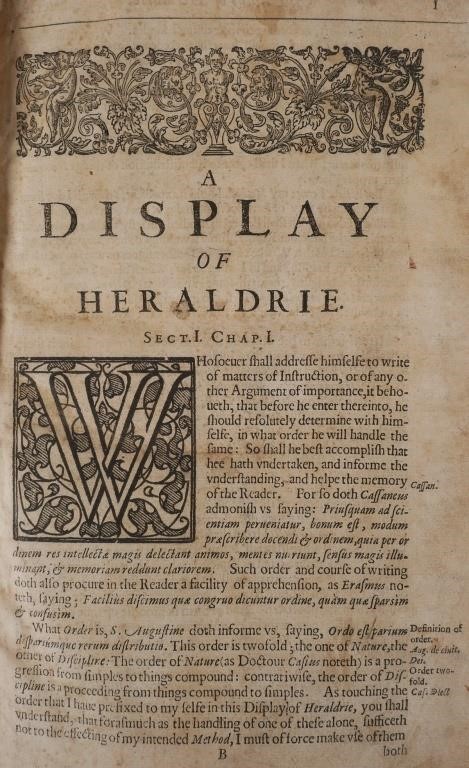 Appraisal: A Display of Heraldry by John Guillim published London Early