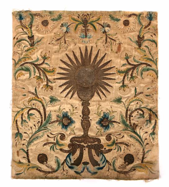 Appraisal: An Italian Baroque embroidered silkwork panel dimensions in x in