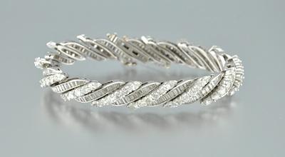 Appraisal: A Retro Design Platinum and Diamond Bracelet Diagonally placed sections